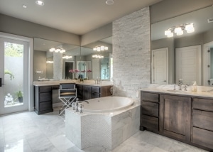 Modern Ruins custom home master bath San Antonio TX